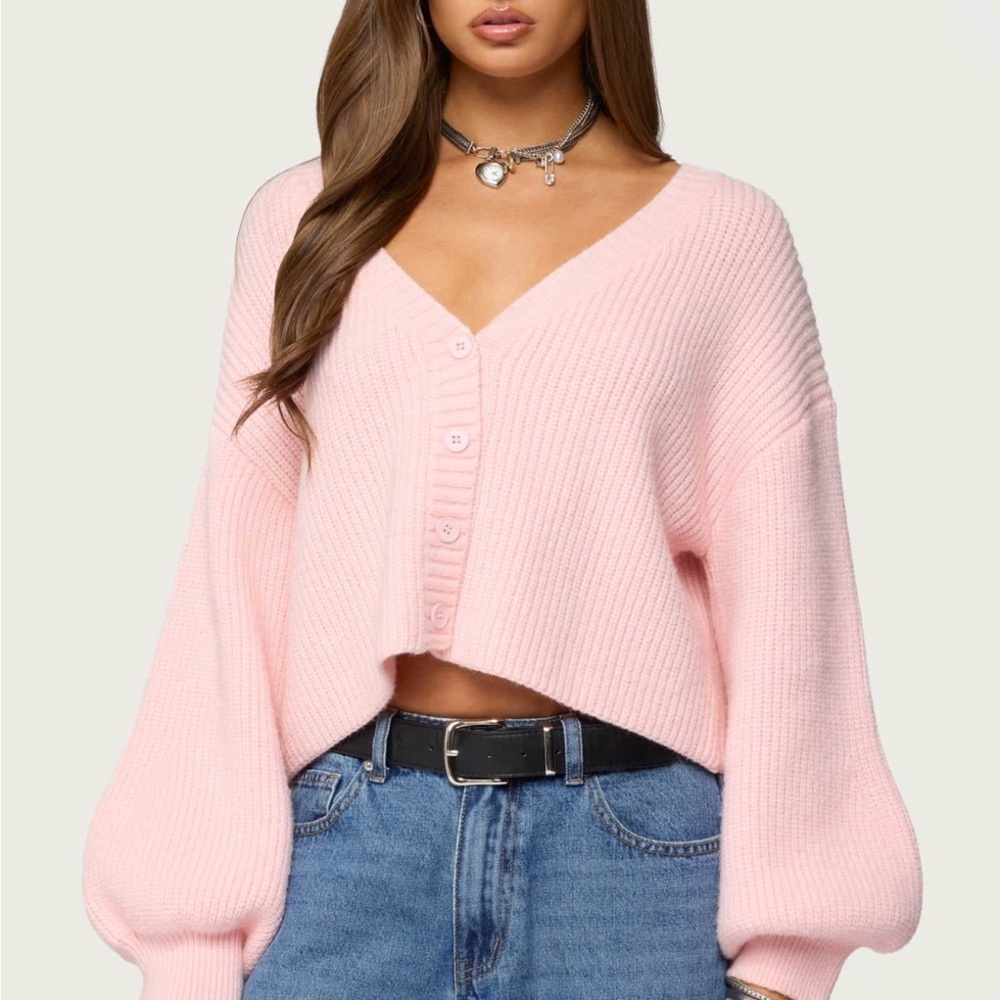 Edikted Light Pink V-Neck Cardigan